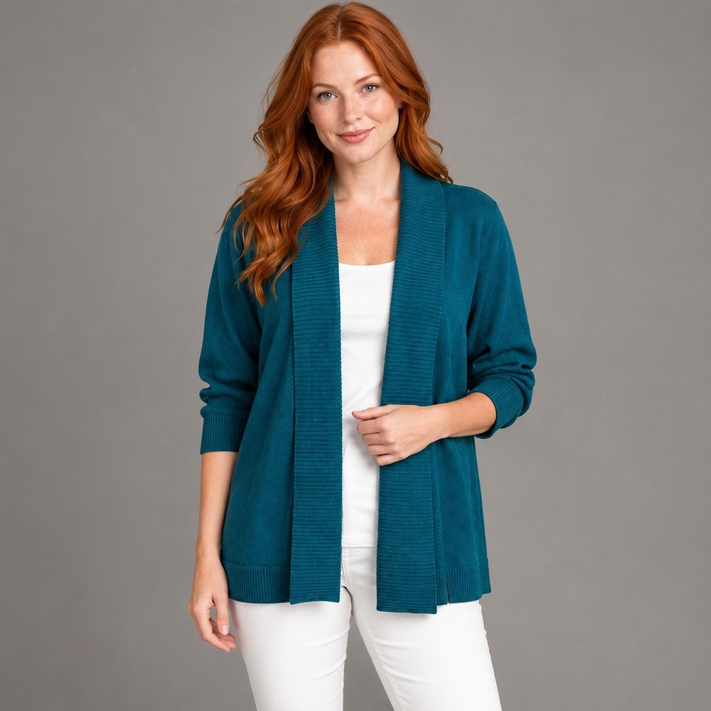 NWT 89th & Madison Women 2X Upstream Teal Open Front Shawl Collar Cardigan